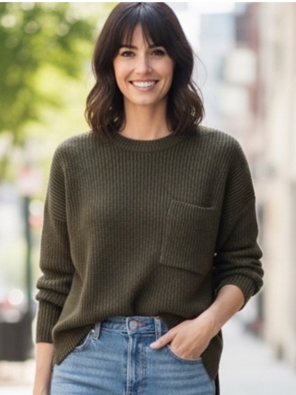 Madewell Thompson Pocket Pullover Sweater Heather Elm Green Size M - Picture 16 of 16
